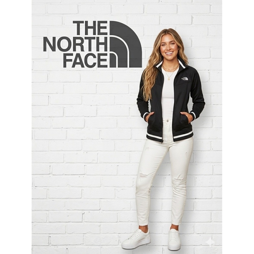 The North Face Womens Black Full Zip Track Jacket White Stripe Ribbed Trim Small